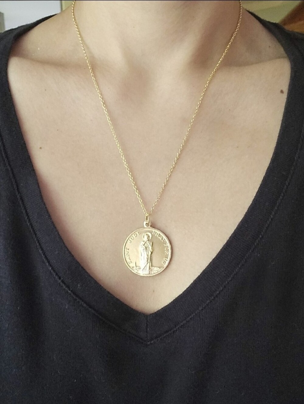 Vintage Saint Jude Pray For Us Gold Tone Catholic Necklace